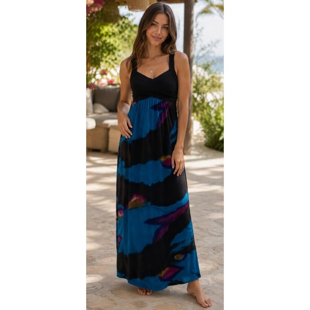 Vintage Y2K Intermission Vibrant Poly-Knit Maxi Dress